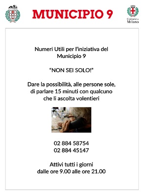 Il Municipio 9 attiva una linea per anziani e persone sole