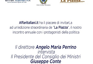 Il 27 settembre Conte sarà ospite de "La Piazza" di Angelo Perrino