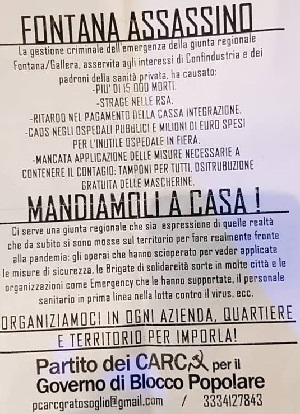 De Corato nuove minacce del CARC a Fontana