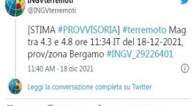 Terremoto nella Bergamasca avvertito anche a Milano